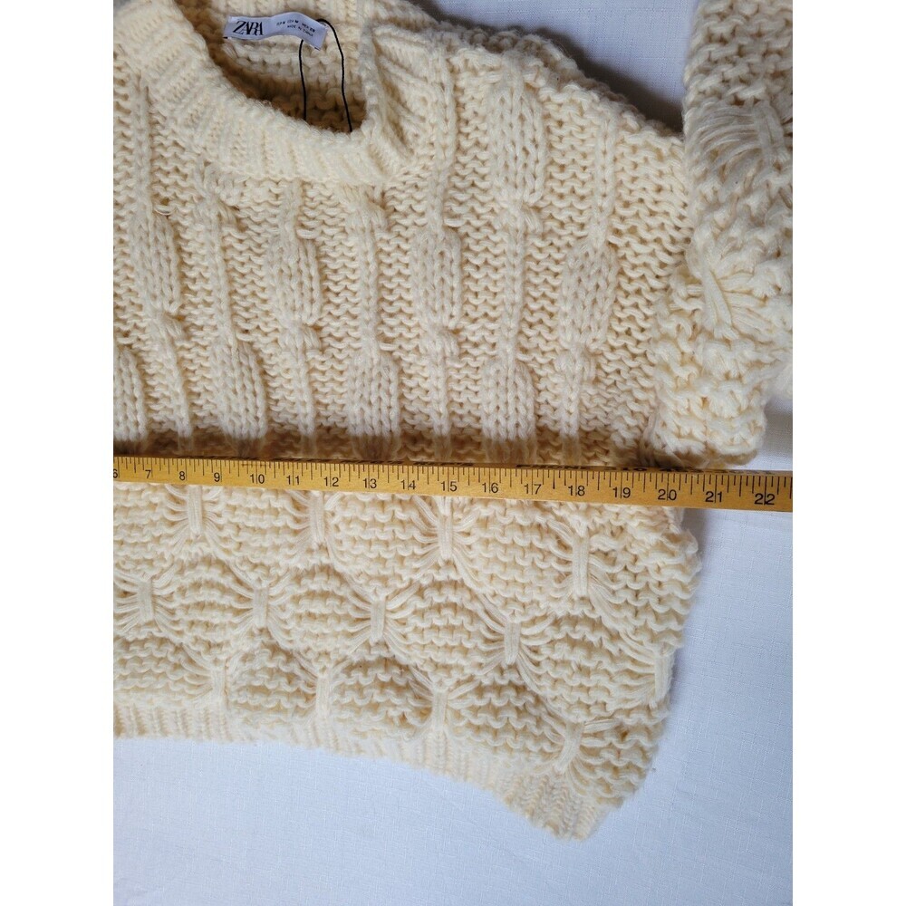 Zara Womens Chunky Sweater Size M Crop Cream Cable Knit - Picture 6 of 10